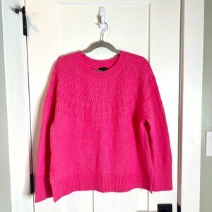 Talbots Hot Barbie Pink Muted Fair Isle Wool Blend Chunky Sweater Long Sleeve L